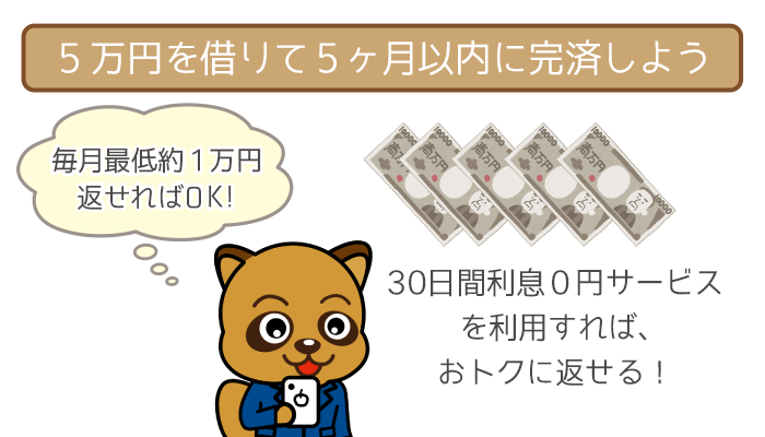 毎月の返済が1万円程度でも5ヶ月で完済可能！